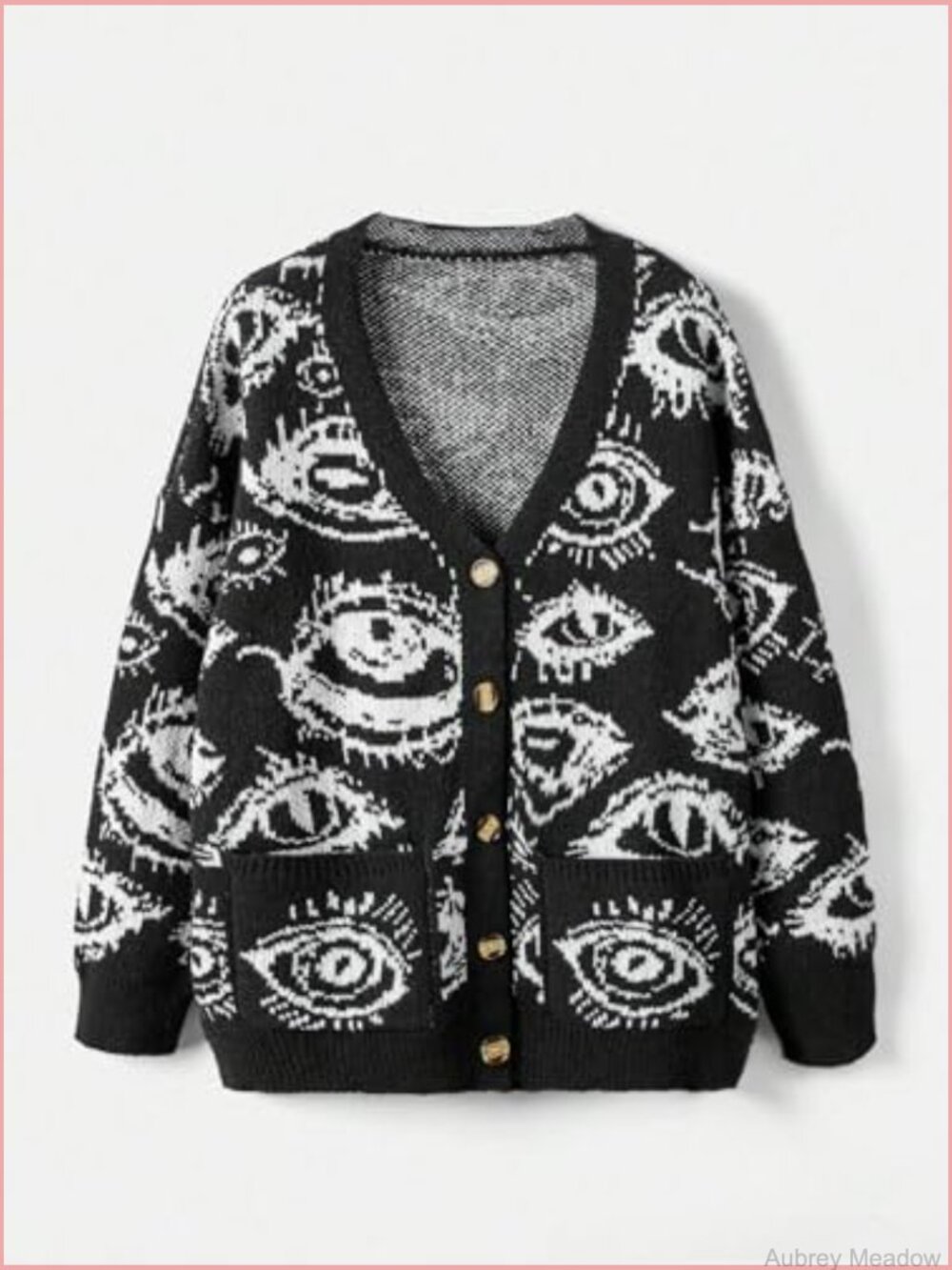 Oversized Graphic Button Down Cardigan Women V Neck Drop Shoulder - Picture 5 of 5